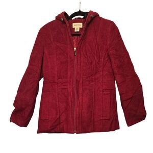 St Johns Bay Petite Small Red Wool Blend‎ Hooded Jacket Coat Women